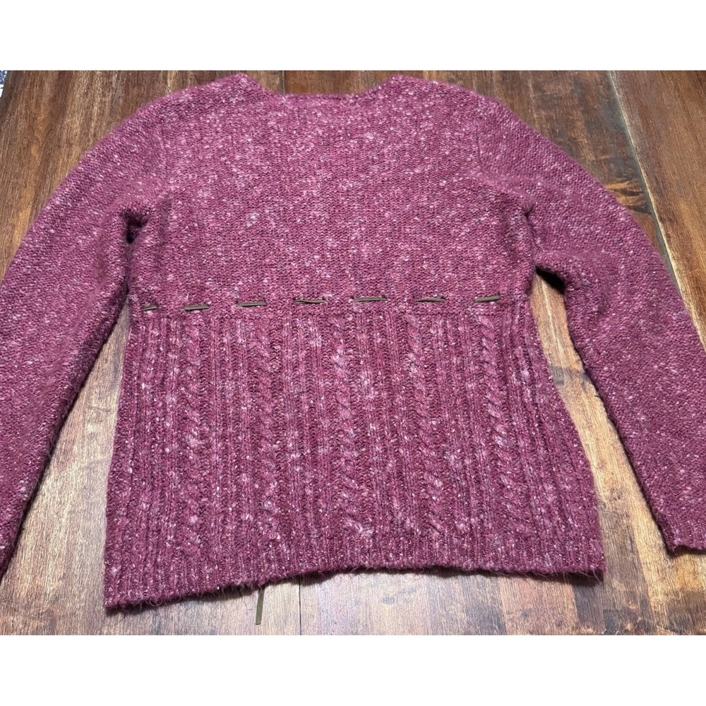 Architect Knit Wool Blend Sweater Lace-Up Detail Ribbed Texture Magenta Large
